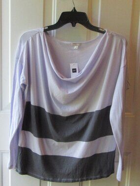 NWT Light Grey w. charcoal stripes cowl neck cotton Long-sleeved Tee GAP size S